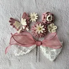 つまみ細工髪飾り 蝶々 レースリボン T165