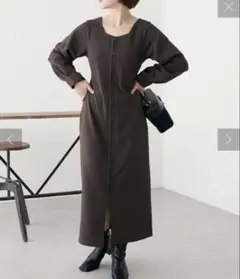 natural couture スクエアネックレディワンピース ブラウン 茶