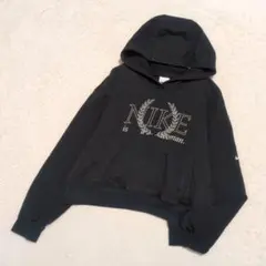 【希少】NIKE ロゴ リース ショート丈 フーディ 黒 M Dri-FIT