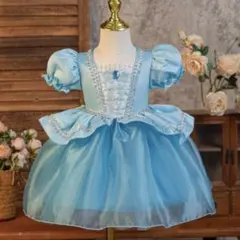 プリンセス　水色　フリルドレス　68〜98サイズ　結婚式　ディズニー　誕生日