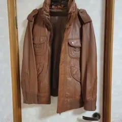 ブラウンレザー フード付きジャケット