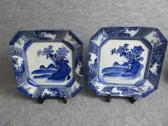 伊万里染付風景図角皿一対[B29838] 伊万里染付風景図角皿一対[B29838] - メルカリ