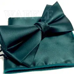 ●蝶ネクタイ・ポケットチーフ ダークグリーン ボウタイ 新郎 無地 人気 and