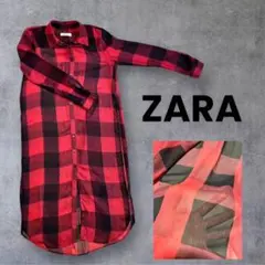 ZARA 極薄　チェック ロング シャツワンピース 夏用