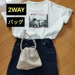 【美品】2way　Discord　巾着ショルダーバッグ　アイボリー　ディスコート