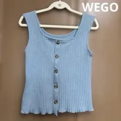 【WEGO】リブ スクエアネック フロントボタン タンクトップ ブルーのサムネイル