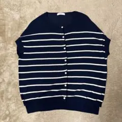 タイムセール☆ニコアンド　コットン100%濃紺ボーダーサマーニットカーディガン