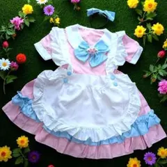 メイド服 コスプレ かわいい ロリータ服 ピンク リボン Мサイズ