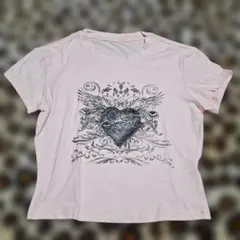 ピチT ハート ウィング プリント Tシャツ ピンク Y2K 平成ギャルのサムネイル