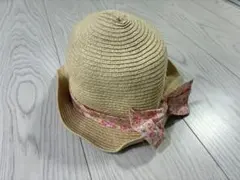 2〜4歳 52cm 麦わら帽子 ブランシェス 女子 花柄リボン ハット あご紐付のサムネイル