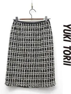 S262/美品 YUKI TORII ツイード ひざ丈スカート チェック 秋冬