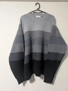 Lサイズ グレー・ブラックストライプセーター