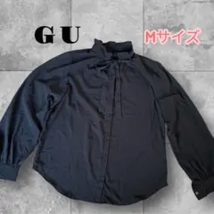 GU リボン付き襟 長袖シャツ 黒 M