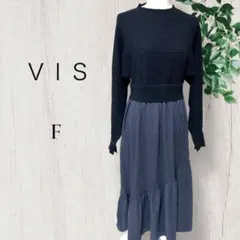 VIS ドルマンニットドッキングワンピース ネイビー フリーサイズ