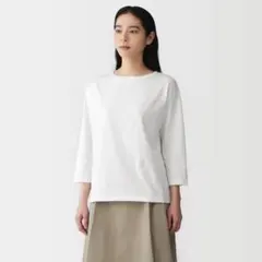 【新品未使用タグ付き】無印良品 MUJI ボートネック七分袖Tシャツ M 白