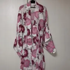 【本日処分‼️】ピンク花柄ロング丈浴衣 帯リボン付150-160cmサイズ