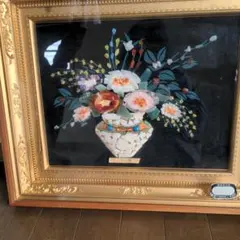 花瓶に花のアート作品 金色フレーム 約60cm x 50cm