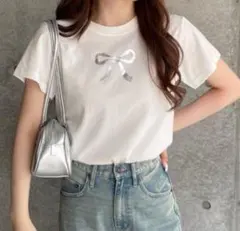 WEGO リボン柄 半袖Tシャツ グラフィックTシャツのサムネイル
