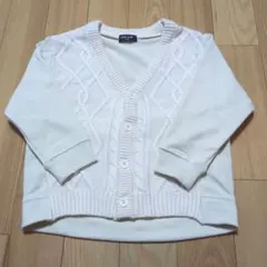新品☆コムサイズム　オフ白　ケーブルニット×裏毛 ドッキングカーディガン120㎝