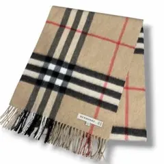 美品 BURBERRY バーバリー ノバチェック カシミヤ 大判 マフラー ロゴ