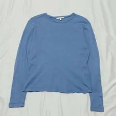 長袖 カットソー ブルー 無地 シンプル クルーネック M