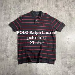 ポロラルフローレンポロシャツXL黒赤ボーダーRalph Lauren半袖鹿の子