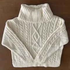 アイボリー タートルネック ケーブルニット Lサイズ