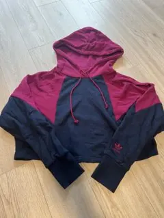 【美品】アディダス クロップドパーカー ネイビー/ワインレッド　レディース　S