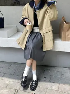 おすすめ♪ 丸襟切り替え ハンティングジャケット ベージュ