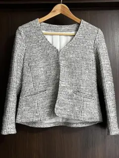 ノーカラーツイードジャケット ホワイト・ブラック