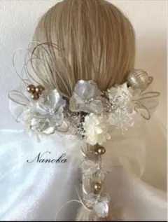 アメリカンフラワー髪飾り♪ドライフラワー♪成人式♪結婚式♪袴着♪和玉♪水引りぼん
