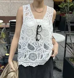 DouDou 刺繍前後2WAYレースタンクのサムネイル