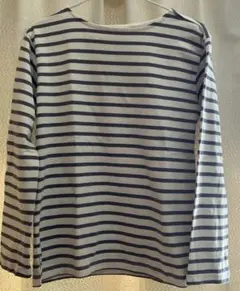 無印＊太番手ボートネック長袖Ｔシャツ婦人Ｍ・グレーボーダー