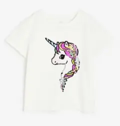 新品未使用＊ユニコーンリバーシブルスパンコールTシャツ135~140cmクリーム