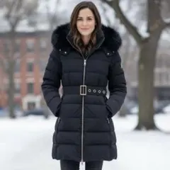 美品 ザラ ZARA 内側ファー リアルダウンコート ベルト付き ブラック M