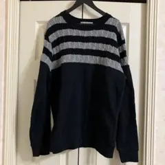 ナノ ユニバース　ストライプ柄　ニット×トレーナー　黒×グレー　M