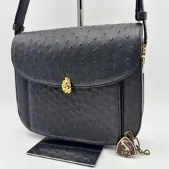 美品】オーストリッチ 本革 ハンドバッグ ターンロック ブラック 2way 