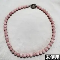 ローズクォーツ系 天然石￼ネックレス 丸玉 ピンク花モチーフ留め具フェミニン上品