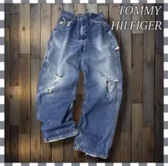 TOMMY HILFIGER ダメージ加工 ワイドレッグジーンズ