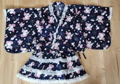 フリル付きネイビー花柄　浴衣ドレス　130