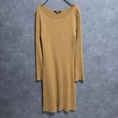 t18【ユニクロ】メリノブレンドワイドリブニットワンピース　ブラウン　無地　S