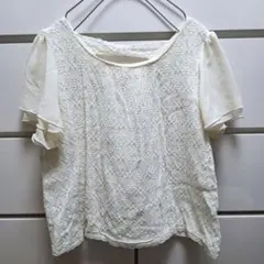 GLACIER 大きいサイズ L 半袖 トップス オフホワイト シフォン袖