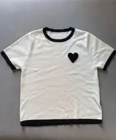 ⭐︎ハート刺繍 半袖ホワイト/ブラック　サマーニットセーター