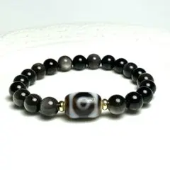 ミニ三眼天珠とシルバーオブシディアンのブレスレット❣️❣️