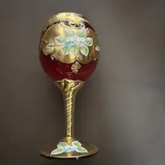 ムラーノガラス ベネチアングラス ゴブレット 金彩 花柄 青 ワイン