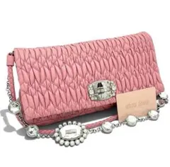 正規 MIUMIU マテラッセ ショルダーバッグ クリスタル ナッパ ビジュー