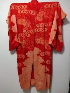 アンティーク　絞り長襦袢　赤色　正絹　昭和初期　稀少価値