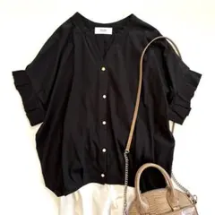 美品 ビームスハート スキッパーネック カットソー 黒 ブラック