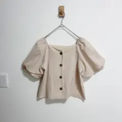 INGNI イング　麻調スクエアネック　ブラウス　ベージュ　パフスリーブ