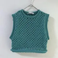 5330 ZARA ザラ　ベスト　クロシェ　メッシュ　Ｓ　ターコイズブルー